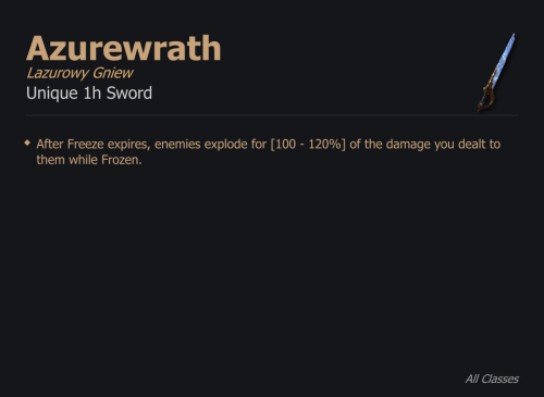 Azurewrath / Lazurowy Gniew UNIKAT Diablo IV SEZON