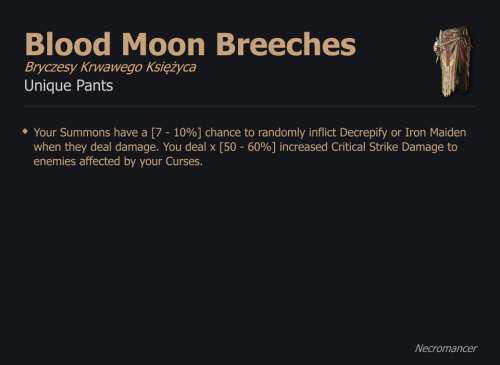 Blood Moon Breeches / Bryczesy Krwawego Księżyca UNIKAT Diablo IV SEZON