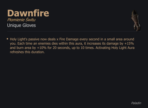 Dawnfire / Płomienie Świtu UNIKAT Diablo IV SEZON