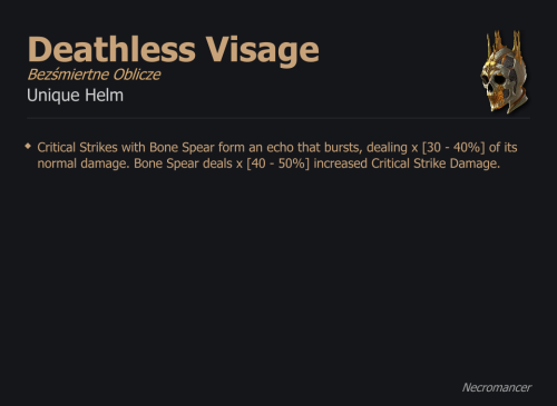 Deathless Visage / Bezśmiertne Oblicze UNIKAT Diablo IV SEZON