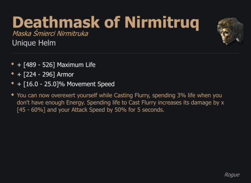 Deathmask of Nirmitruq / Maska Śmierci Nirmitruka UNIKAT Diablo IV SEZON