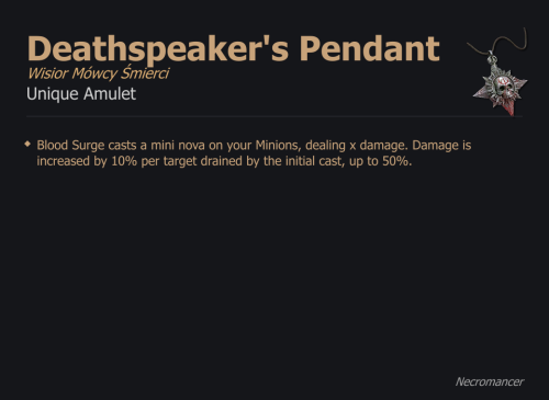 Deathspeaker's Pendant / Wisior Mówcy Śmierci UNIKAT Diablo IV SEZON