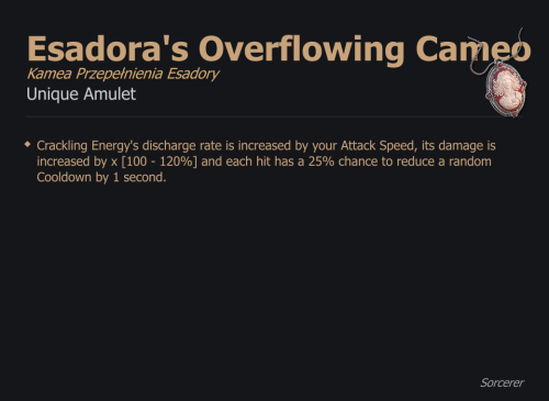 Esadora's Overflowing Cameo / Kamea Przepełnienia Esadory UNIKAT Diablo IV SEZON