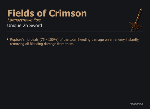 Fields of Crimson / Karmazynowe Pole UNIKAT Diablo IV SEZON