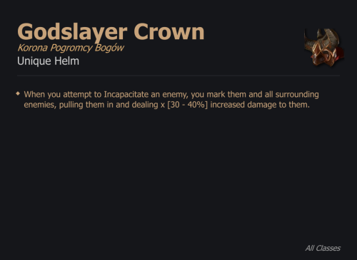 Godslayer Crown / Korona Pogromcy Bogów UNIKAT Diablo IV SEZON