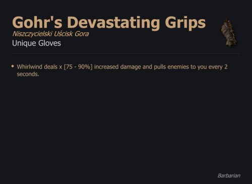 Gohr's Devastating Grips / Niszczycielski Uścisk Gora UNIKAT Diablo IV SEZON
