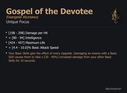 Gospel of the Devotee / Ewangelia Wyznawcy UNIKAT Diablo IV SEZON