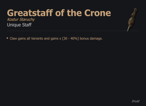 Greatstaff of the Crone / Kostur Staruchy UNIKAT Diablo IV SEZON