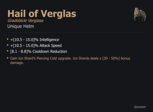Hail of Verglas / Gradobicie Verglasa UNIKAT Diablo IV SEZON