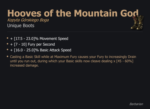 Hooves of the Mountain God / Kopyta Górskiego Boga UNIKAT Diablo IV SEZON