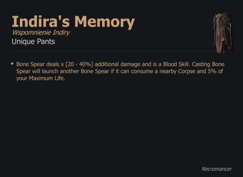 Indira's Memory / Wspomnienie Indiry UNIKAT Diablo IV SEZON