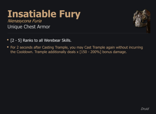 Insatiable Fury / Nienasycona Furia UNIKAT Diablo IV SEZON