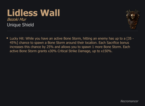 Lidless Wall / Bezoki Mur UNIKAT Diablo IV SEZON