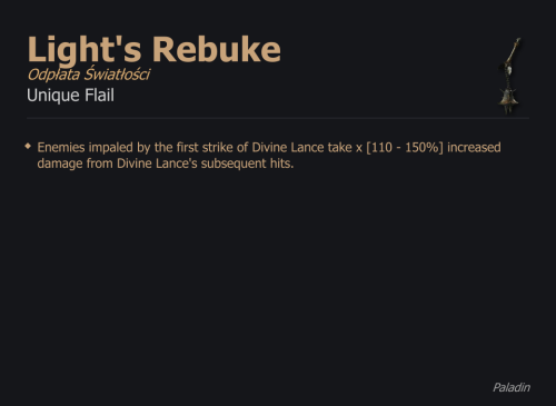 Light's Rebuke / Odpłata Światłości UNIKAT Diablo IV SEZON