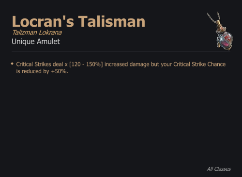 Locran's Talisman / Talizman Lokrana UNIKAT Diablo IV SEZON