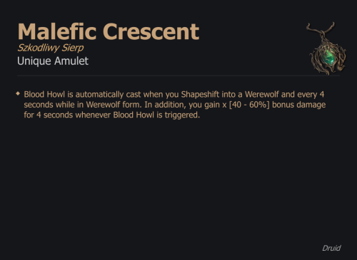 Malefic Crescent / Szkodliwy Sierp UNIKAT Diablo IV SEZON
