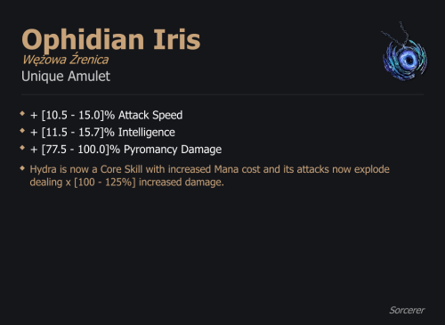 Ophidian Iris / Wężowa Źrenica UNIKAT Diablo IV SEZON