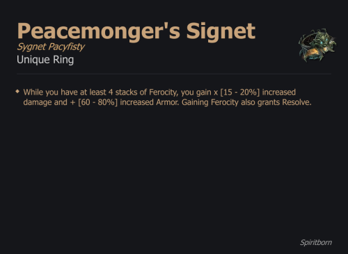 Peacemonger's Signet / Sygnet Pacyfisty UNIKAT Diablo IV SEZON
