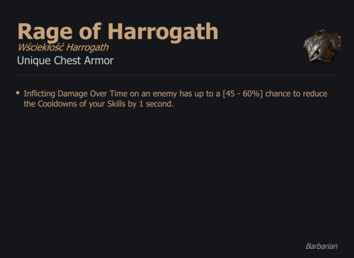 Rage of Harrogath / Wściekłość Harrogath UNIKAT Diablo IV SEZON