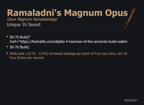 Ramaladni's Magnum Opus / Opus Magnum Ramaladniego UNIKAT Diablo IV SEZON