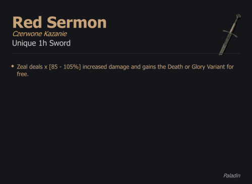 Red Sermon / Czerwone Kazanie UNIKAT Diablo IV SEZON