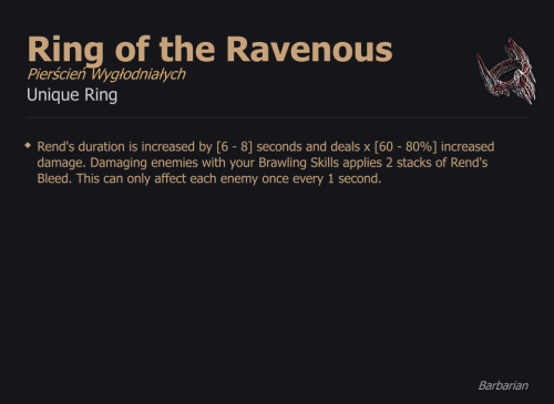 Ring of the Ravenous / Pierścień Wygłodniałych UNIKAT Diablo IV SEZON