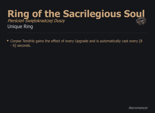 Ring of the Sacrilegious Soul / Pierścień Świętokradczej Duszy UNIKAT Diablo IV SEZON
