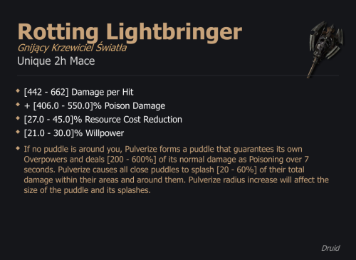 Rotting Lightbringer / Gnijący Krzewiciel Światła UNIKAT Diablo IV SEZON