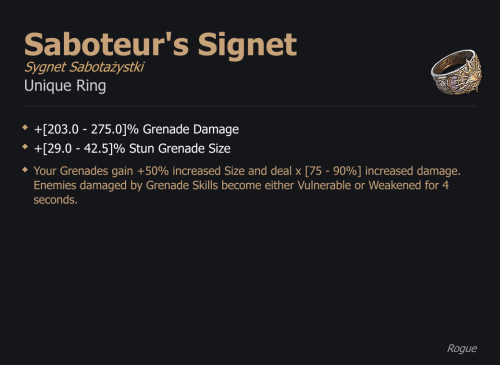 Saboteur's Signet / Sygnet Sabotażystki UNIKAT Diablo IV SEZON