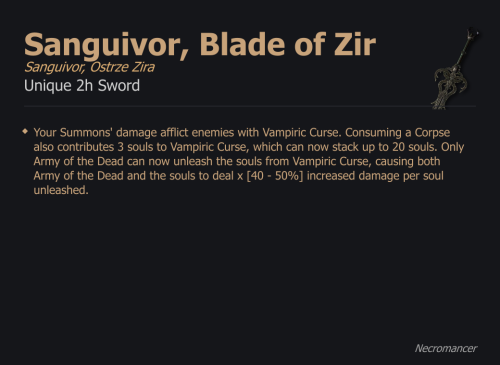 Sanguivor, Blade of Zir / Sanguivor, Ostrze Zira UNIKAT Diablo IV SEZON