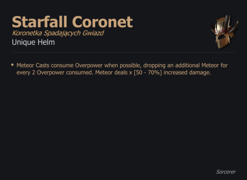 Starfall Coronet / Koronetka Spadających Gwiazd UNIKAT Diablo IV SEZON