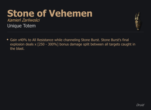 Stone of Vehemen / Kamień Żarliwości UNIKAT Diablo IV SEZON