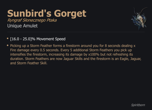 Sunbird's Gorget / Ryngraf Słonecznego Ptaka UNIKAT Diablo IV SEZON