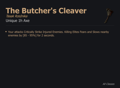 The Butcher's Cleaver / Tasak Rzeźnika UNIKAT Diablo IV SEZON