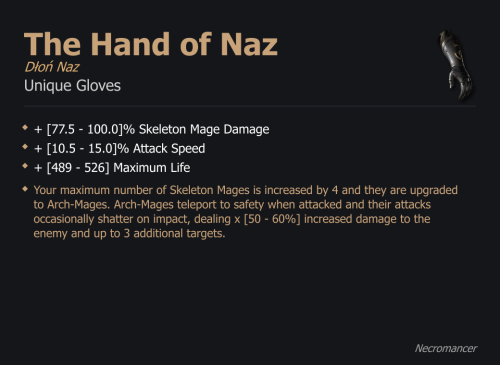 The Hand of Naz / Dłoń Naz UNIKAT Diablo IV SEZON