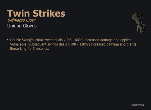 Twin Strikes / Bliźniacze Ciosy UNIKAT Diablo IV SEZON
