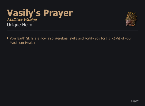Vasily's Prayer / Modlitwa Wasilija UNIKAT Diablo IV SEZON