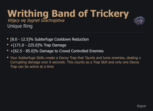 Writhing Band of Trickery / Wijący się Sygnet Szachrajstwa UNIKAT Diablo IV SEZON