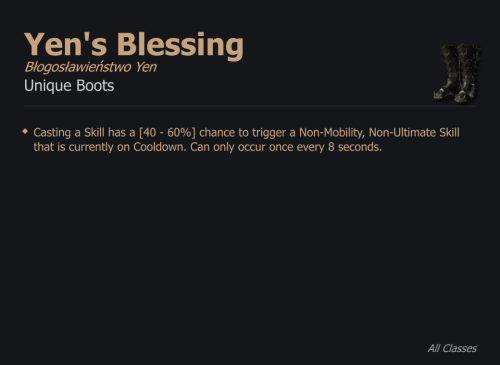 Yen's Blessing / Błogosławieństwo Yen UNIKAT Diablo IV SEZON