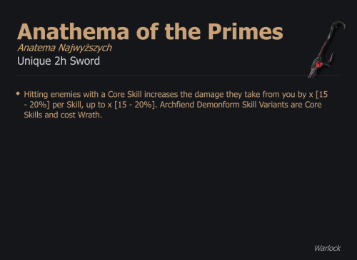 Anathema of the Primes / Anatema Najwyższych UNIKAT Diablo IV SEZON