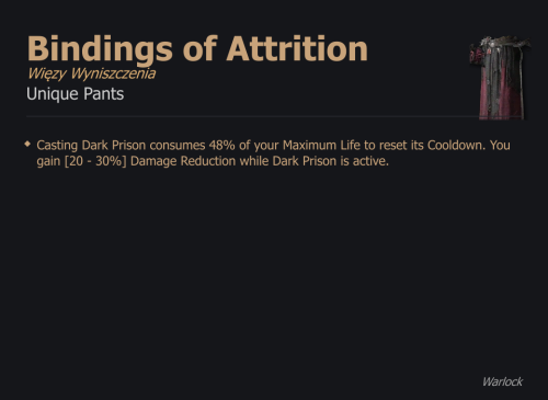 Bindings of Attrition / Więzy Wyniszczenia UNIKAT Diablo IV SEZON