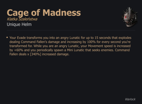 Cage of Madness / Klatka Szaleństwa UNIKAT Diablo IV SEZON