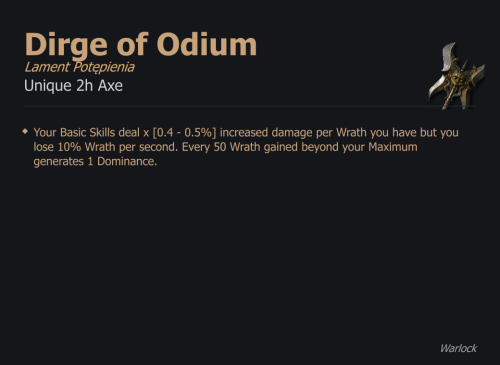 Dirge of Odium / Lament Potępienia UNIKAT Diablo IV SEZON