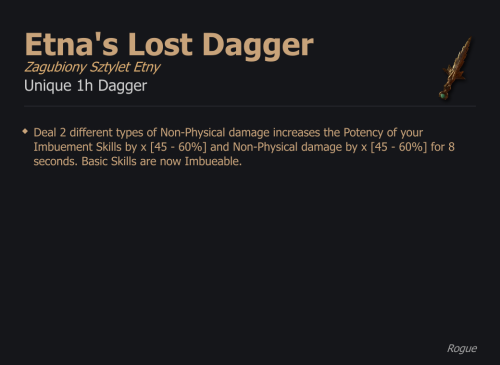 Etna's Lost Dagger / Zagubiony Sztylet Etny UNIKAT Diablo IV SEZON