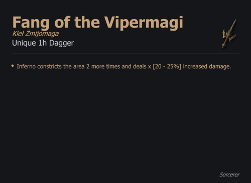 Fang of the Vipermagi / Kieł Żmijomaga UNIKAT Diablo IV SEZON