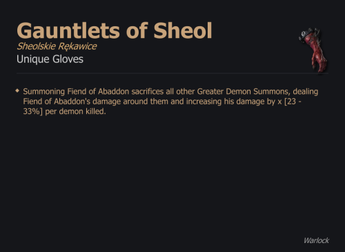 Gauntlets of Sheol / Sheolskie Rękawice UNIKAT Diablo IV SEZON