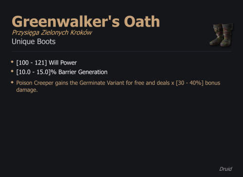 Greenwalker's Oath / Przysięga Zielonych Kroków UNIKAT Diablo IV SEZON