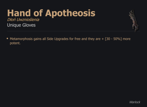 Hand of Apotheosis / Dłoń Uwznioślenia UNIKAT Diablo IV SEZON