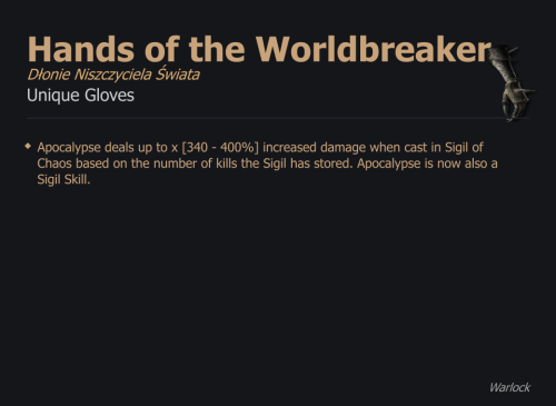 Hands of the Worldbreaker / Dłonie Niszczyciela Świata UNIKAT Diablo IV SEZON
