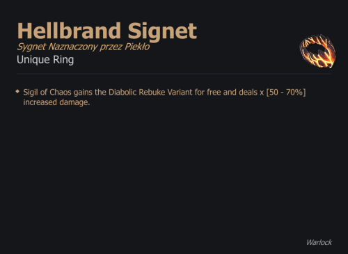 Hellbrand Signet / Sygnet Naznaczony przez Piekło UNIKAT Diablo IV SEZON